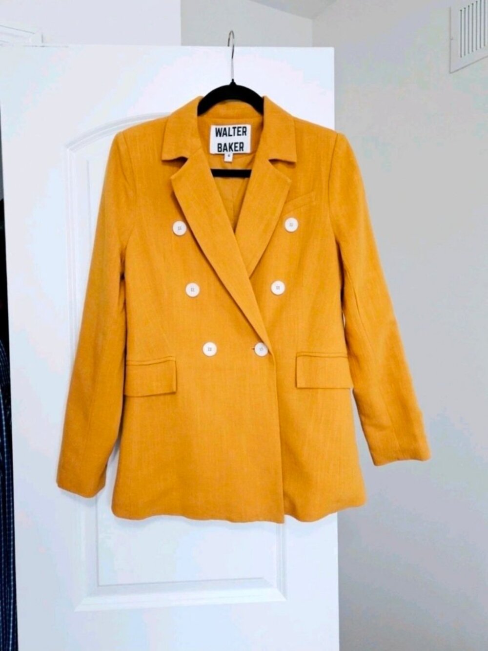 Walter Baker Linen Blend Double Breasted Blazer Mustard Yellow Size S